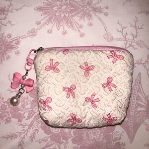 Pink Bow Quilted Small Pouch with Charm
